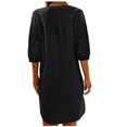 thumbnail image 3 of AherBiu Robe Courte en Coton et Lin pour Femmes, Manches 1/2, Boutonnée, Col Ras du Cou, Décontractée, Ample, Légère, 3 of 7