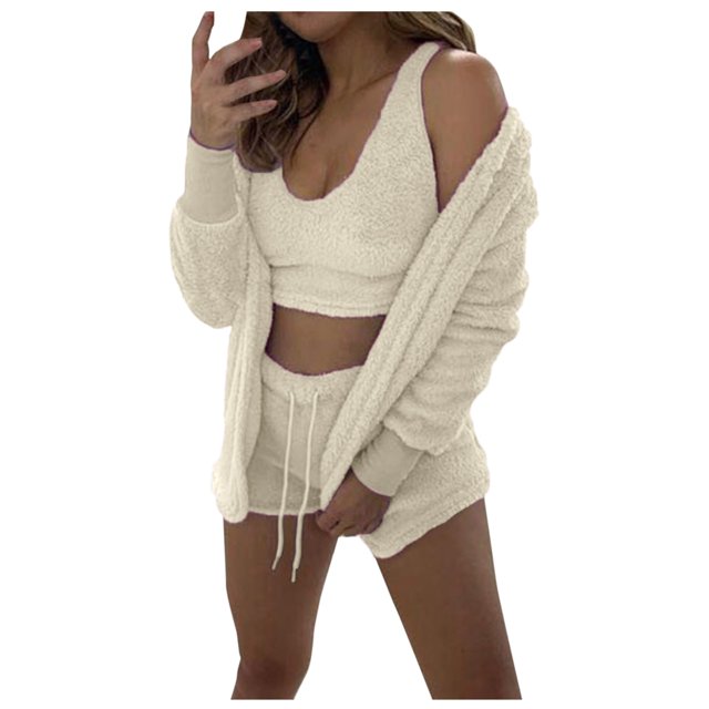 Ensemble de Pyjama Chaud d'Hiver pour Femmes, Mode, Ados, Trois Pièces, Short de Pyjama Doux pour Femmes, Shorts en Flanelle Chauds, Pyjamas, Ensemble de Pyjamas pour Femmes, Mignon Short à Barbe de Chat, Pyjama à Capuche, Tenue de Nuit