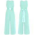 thumbnail image 5 of renvena Kids Girls Flower Wedding Party Bodysuit Ruffled Chiffon Pageant Banquet Rompers Summer Wide Leg Pants Jumpsuit Playsuit with Detachable Embellishment Mint Green 12, 5 of 5