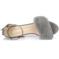 thumbnail image 4 of BLISSFUL STEP Women's Solid Color Faux Fur Ankle Strap Block Heels Sandals, 4 of 6