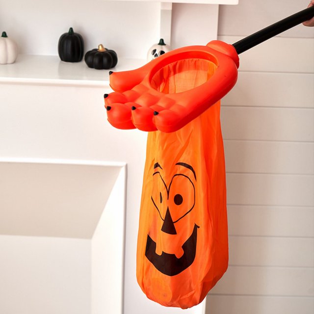 Oleegame 1PC Produce Storage Halloween Candy Bag With Outstretched Hand Design Non Woven Fabric And Large Capacity For Kids' 2 Stylish Colors Black Orange