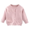 thumbnail image 1 of RKSTN Girls Cardigan Stylish Pearl Buttons Solid Color Long Sleeve Crew Neck Versatile Loose Knit Sweaters Coat Top Fall Winter Style 1-8 Years, 1 of 2