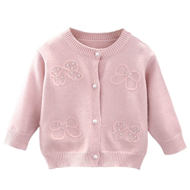 RKSTN Girls Cardigan Stylish Pearl Buttons Solid Color Long Sleeve Crew Neck Versatile Loose Knit Sweaters Coat Top Fall Winter Style 1-8 Years
