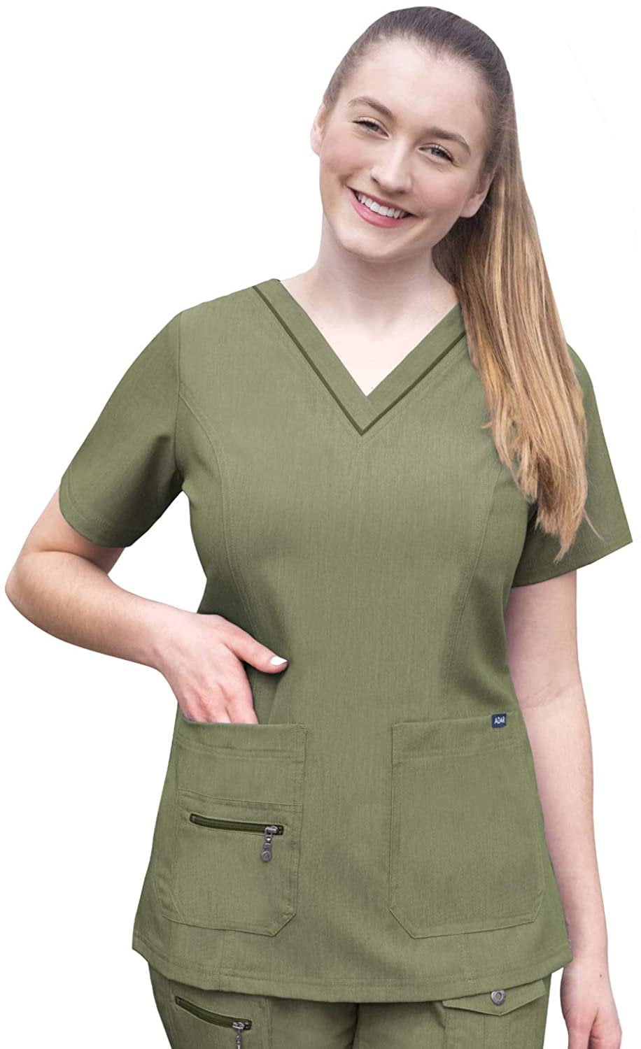 Adar Pro Heather Women's Elevated V-Neck Scrub Top, Heather Olive, XL