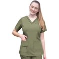 thumbnail image 1 of A ADAR Haut de Sarrau à Encolure en V Rehaussée pour Femme, Coupe Ajustée, Olive Chiné, 2X, 1 of 7