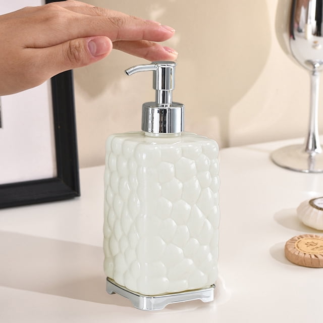 Bouteille Distributrice de Savon pour les Mains 450 ml / Pompe en Plastique Rechargeable / Contenant de Savon Liquide pour Comptoir de Salle de Bain Cuisine, Lotion, Shampoing, Gel Douche / Station Mains Libres Élégante et Durable