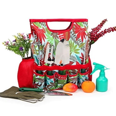 9-Piece Garden Tools Set with Gloves and Colorful Tote - Gardening Hand Tools Kit with Storage Bag
