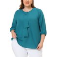thumbnail image 1 of GRACE & GRANDEUR Women's Plus Size Tops Work Round Neck Ruffle Chiffon Blouse Office Top 2X Blue Green, 1 of 6
