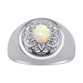 thumbnail image 1 of RYLOS Men's Rings 14K White Gold Designer Gypsy 7MM Round Gemstone & Diamond Ring Opal October Birthstone Rings Size 12, 1 of 6