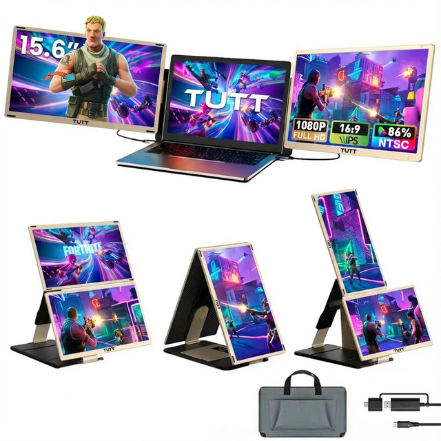 TUTT 15.6” FHD Portable Monitor – S6 Triple Screen Extender, USB-C/HDMI, 7 Viewing Modes | All Devices Compatible with Converter Cable (H5 Included)