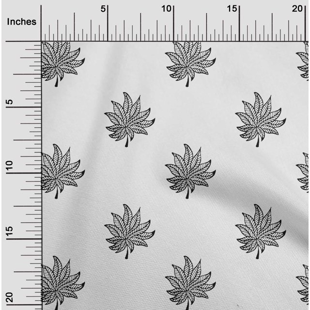 oneOone Polyester Lycra Fabric Leaves Block Printed Fabric 1 Yard 56 Inch Wide