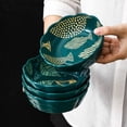 thumbnail image 2 of Qeeadeea Petit Plat Rond de Cuisson, Ensemble de 2, Moule à Tarte en Céramique Coloré, Assiette à Tarte Ronde en Céramique - Vert - Poisson, 2 of 7