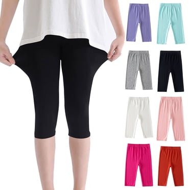 Zwiiyzr 2-13Y Girls Capri Leggings Stretchy Summer Cropped Tights Soft Dance Yoga Pants for Kids Teens Daily Wear Pink