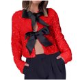 thumbnail image 1 of Plebaso Veste Courte à Sequins pour Femmes Nœud Papillon devant Hauts Pailletés Manches Longues Veste Élégante pour Fête pour Dames, 1 of 7