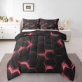 thumbnail image 1 of Ensemble de Literie à Imprimé Nid d'Abeilles Rose et Rouge pour Lit Simple pour Garçons Filles, Ensembles de Couette Géométriques Ruche, Ensembles de Literie à Motif Hexagonal Noir, Insert de Couette Géométrie, Courtepointe à Carreaux Abstraite Moderne, 1 of 5