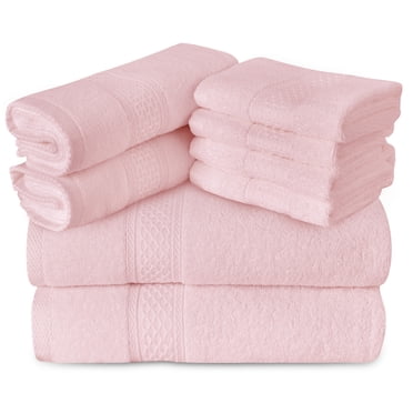 Gogreen 100% Cotton Bath Towel Sets of 8 Pieces, 2 Bath Towels 2 Hand Towels 4 Washcloths, Highly Absorbent Towels for Bathroom, Gym, Hotel (Blush)