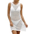 thumbnail image 1 of Pounoo Cache-maillots pour Femmes Sans Manches à Col Ras du Cou en Crochet Ajouré Robe Mini Coupe Décontractée Tenues de Plage Vacances Piscine Cadeau, 1 of 5