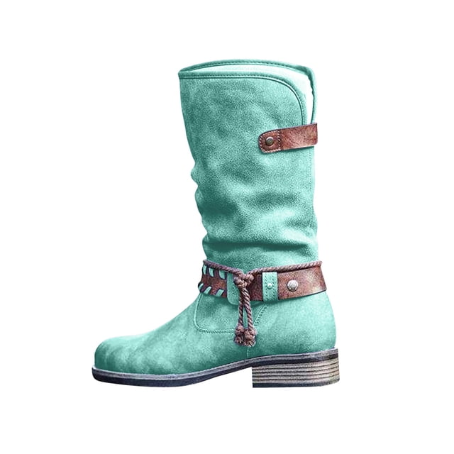 jovati Womens Winter Warm Suede Rope Ethnic Wind Boots Low Heel Side Zipper Boots