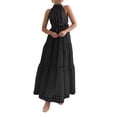 thumbnail image 3 of SUNSIOM Robe Longue pour Femme, Élégante Robe d'Été Sans Manches à Col Roulé à Carreaux, Robe Évasée, Robe de Cocktail avec Ceinture, 3 of 5