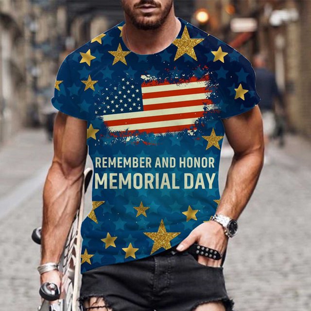 LSLJS T-Shirts Patriotiques pour Hommes T-Shirts à Imprimé Rayures de la Fête de l'Indépendance Col Rond Manches Courtes