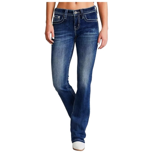 Womens Jeans Mid Waisted Slim Flared Pants Women'S Bootcut Mid Rise Insta Stretch Juniors Jeans With Patch Pockets Women'S Jeans Blue M
