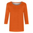 thumbnail image 3 of Birdeem T-Shirt Mode Femme Uni Mi-Longueur Manches 3/4 Blouse Col Rond Hauts Décontractés, 3 of 12