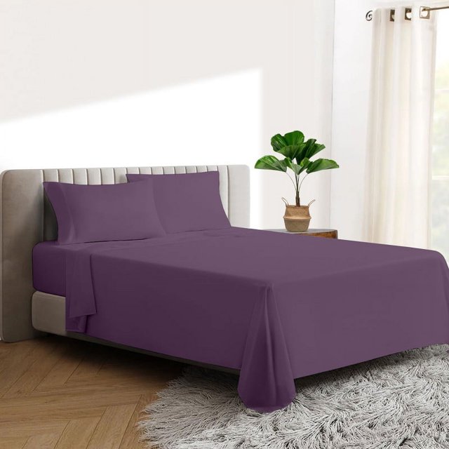 600 TC Egyptian Cotton RV King Bed Sheet Set Include's - 15" inch Deep Fitted Sheet | 1 Flat Sheet | 2 Pillowcases | Plum Solid