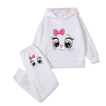 Kogui Clothes for Girls Autumn Winter Newborn Girls Clothes Print Hoodies Sweatshirt And Sweatpants Outfit Suit Infant Girls Clothing Set 4T 5T (White,4-5 Years)