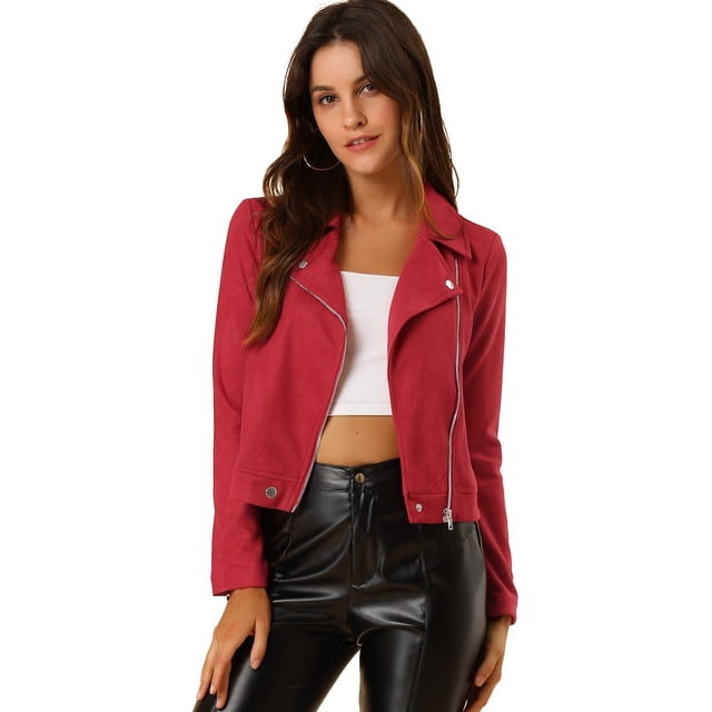 INSPIRE CHIC Veste de Moto Biker Zippée à Manches Longues en Faux Suède pour Juniors
