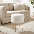 thumbnail image 4 of Gymax Faux Fur Vanity Chair Makeup Stool Furry Padded Seat Round Ottoman White, 4 of 10