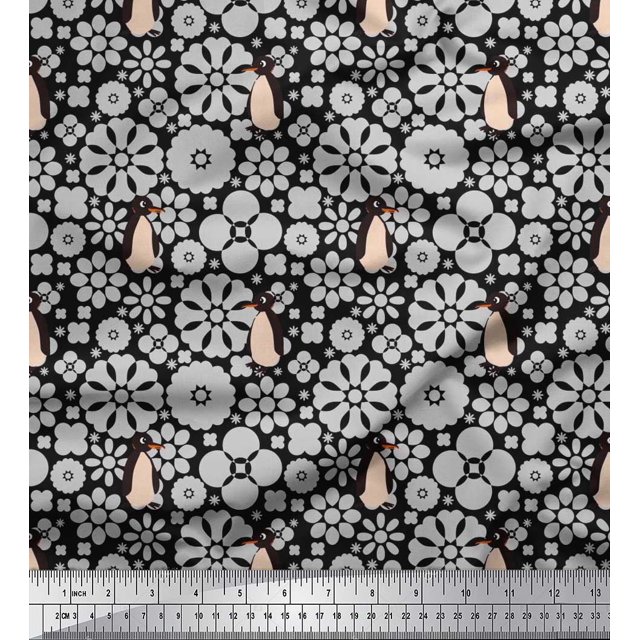 Soimoi Velvet Fabric Floral & Penguin Ocean Fabric Prints by Yard 58 Inch Wide