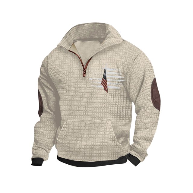 DPTALR Homme Casual Patchwork Pull Manches Longues Stand Col Fermeture Éclair Blouse