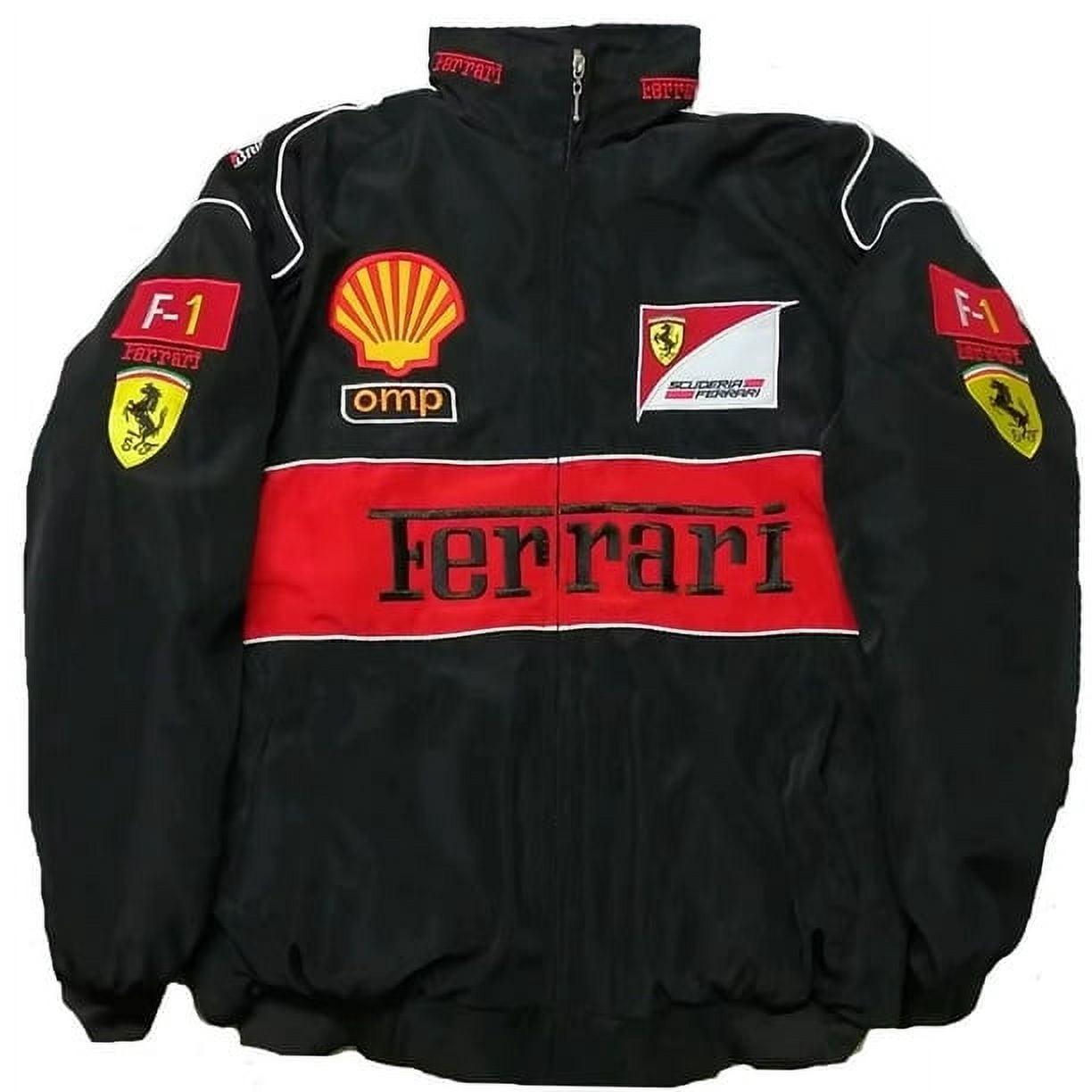 F1 Racing Suit Full Style Retro Style College Style Jacket Cotton Jacket Autumn And Winter Cotton Jacket A187 Full Embroidery Black
