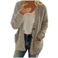 thumbnail image 2 of TIMIFIS Women’s Open Front Fleece Cardigan Button Long Sleeve Open Knitted Fleece Cardigan Outwear Sweater Coat Spring Fall Jackets Outerwear-GrayFall/Winter, 2 of 6
