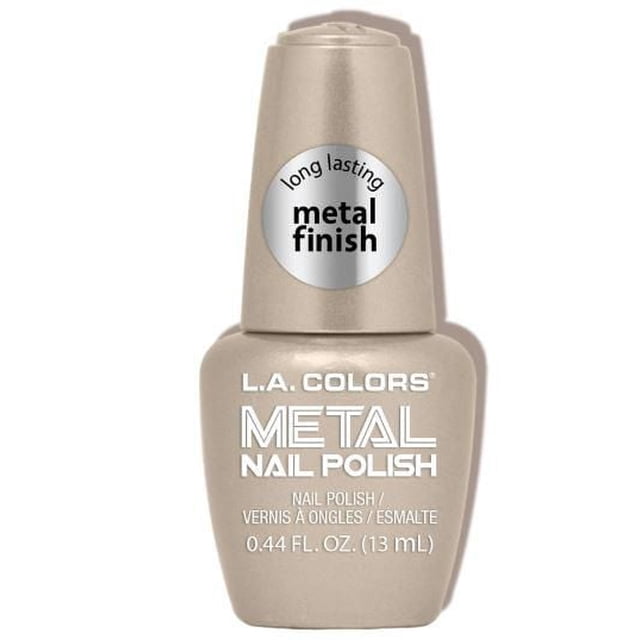 Dark Metal Polish - Gold Coin by L.A. COLORS, 13mL bottle of metallic gold nail polish with a smooth, long-lasting metal finish for a radiant, high-impact look in nail care, often used for edgy nail art styles.