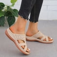 thumbnail image 2 of Wedge Sandals for Women Slide Cross Straps Rhinestone Arch Support Open Toe Soft Sole Comfortable Casual Summer Beach Walking Sandals Beige, 2 of 9