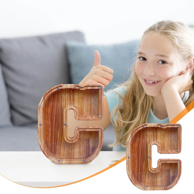 LSLJS Wooden English Letter Saving Can Transparent Glass Saving Can, Piggy Bank
