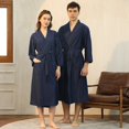 thumbnail image 3 of HNMKIU Plus Size Pajamas Unisex Pocket Breathable Knee Length Bathrobe Splicing Soft Sleepwear SPA Robe, 3 of 4