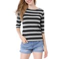 thumbnail image 2 of INSPIRE CHIC Hauts pour Femmes Non Doublés Col Rond Manches au Coude Coupe Ajustée T-Shirt Décontracté m Noir, 2 of 8