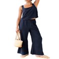 thumbnail image 2 of Women‘s 2 Piece Outfits Square Neck Cotton Tank Crop Top Wide Leg Pants Matching Lounge Set Tracksuit Pockets, 2 of 8