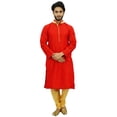 thumbnail image 3 of Atasi Dupion Kurta Pyjama Classique Rouge pour Homme Tenue de Fête Chemise de Designer-3TG, 3 of 7