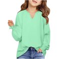 thumbnail image 1 of MeetoTime Girls Solid Color Loose Puff Sleeve Long Sleeve V-neck Top Spring Fall Kids Shirt 6-16 Years, 1 of 7
