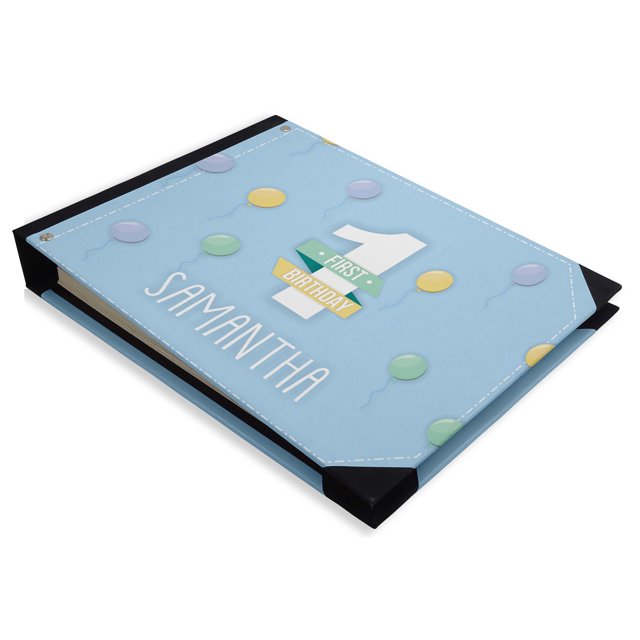 Darling Souvenir Blue Balloons & Scroll Banner Personalized Birthday PartyGuestBookHardboundGuestSign-InBookGuestRegistryGuestbook-9 x 12 Inches