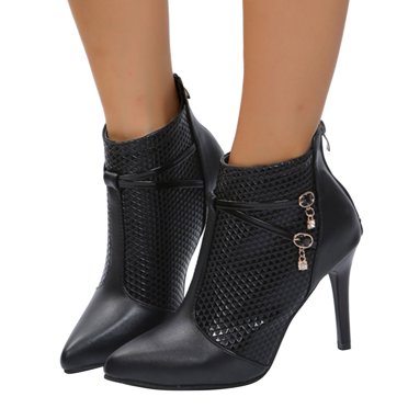 Bmisegm Bottes Duveteuses pour Femmes Hiver Mode pour Dames Couleur Unie Cuir Fermeture Éclair Arrière Bout Pointu Talon Haut Fin Bottines Bottes pour Femmes Noir 8