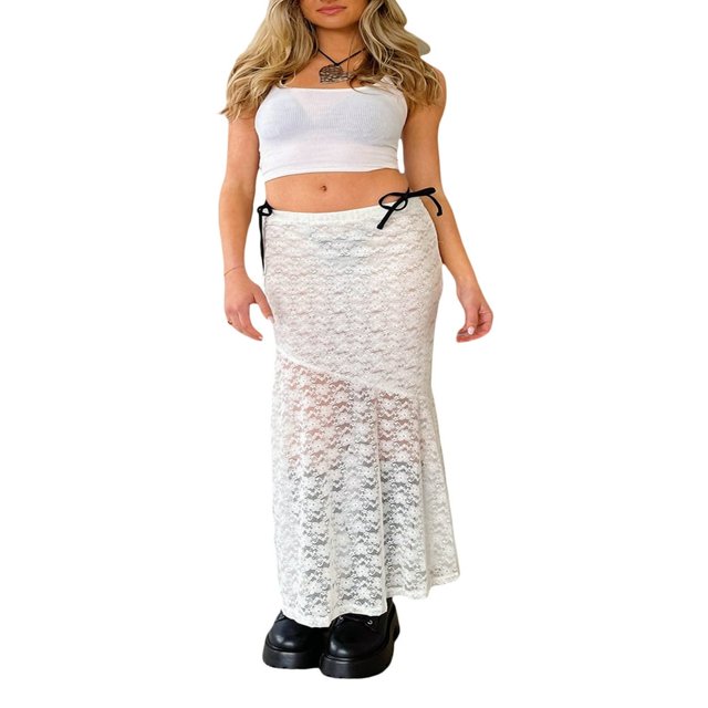 Elegant White Lace Half Dress with See Through Design