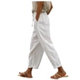 thumbnail image 1 of Diufon Cotton Linen Womens Pants Solid Color Lounge Pants High Waist Drawstring Pants with Pockets, 1 of 5