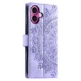 thumbnail image 4 of Flip Case for iPhone 16 Plus , Totem Embossed Flowers Premium PU Leather Wallet Folio Cover with Card Holder Kickstand Compatible with iPhone 16 Plus - Light Purple, 4 of 13