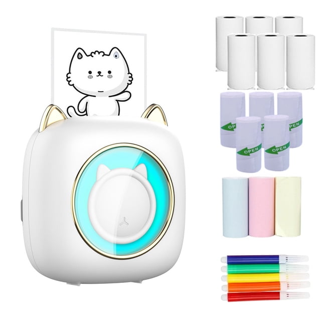 Imprimante d'Étiquettes Thermique Portable C23 avec Bluetooth, Résolution 203 Dpi, Batterie Rechargeable 1200 mAh, Recharge USB‐C - Comprend 6 Rouleaux de Papier Thermique, 5 Rouleaux Autocollants, 3 Rouleaux de Papier Couleur et 5