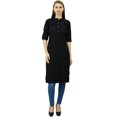thumbnail image 3 of Phagun Kurti Tunique Unie en Coton Col Mandarin Kurta Blouse Ethnique Décontractée, 3 of 8