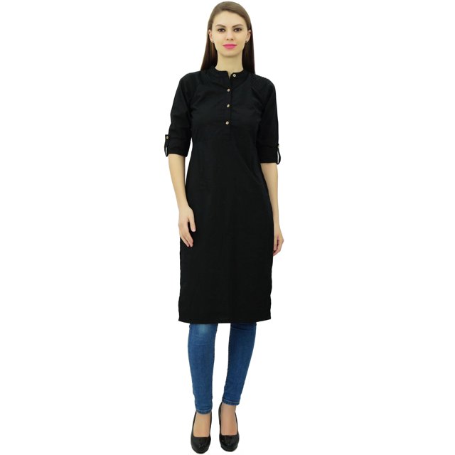 Phagun Kurti Tunique Unie en Coton Col Mandarin Kurta Blouse Ethnique Décontractée